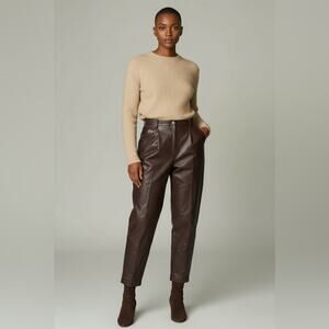 Vintage Madeleine 100% Leather Brown Triple Pleated High Waist Trouser Size 4 US